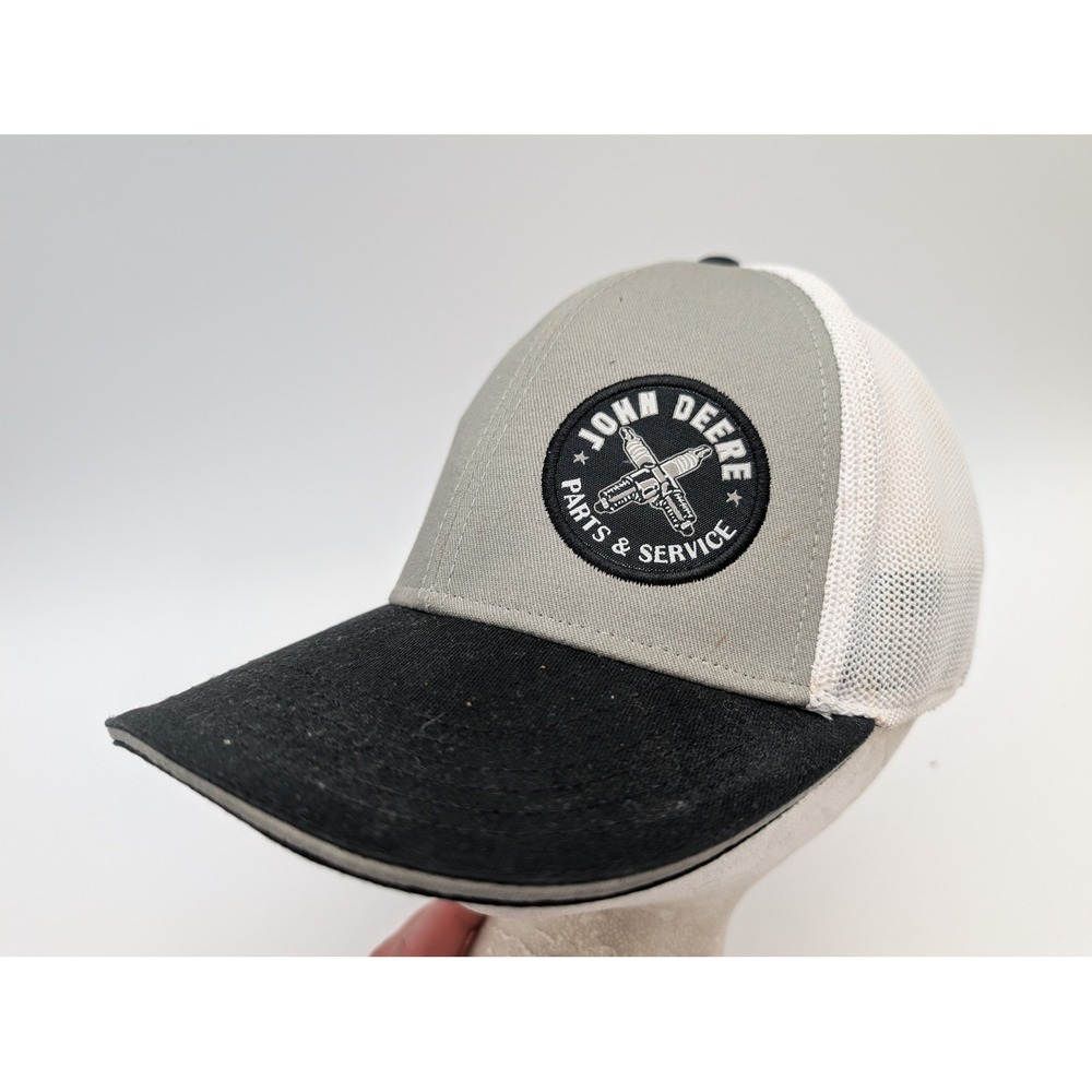 John Deere Parts & Service Trucker Hat Gray Black White Mesh Back Cap